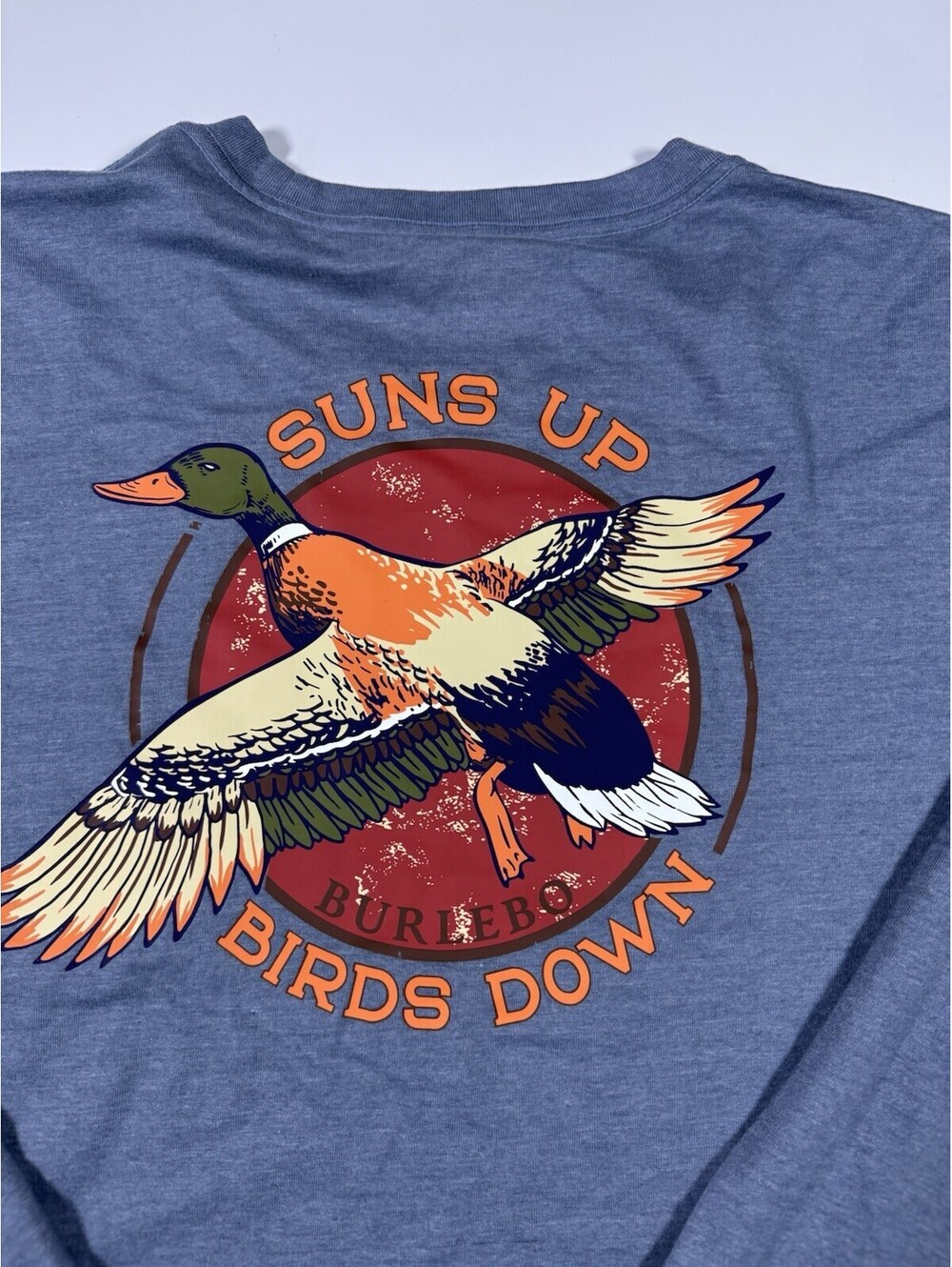 Burlebo Men’s 2XL Long Sleeve Pocket T Shirt Duck Hunting Suns Up Birds Down